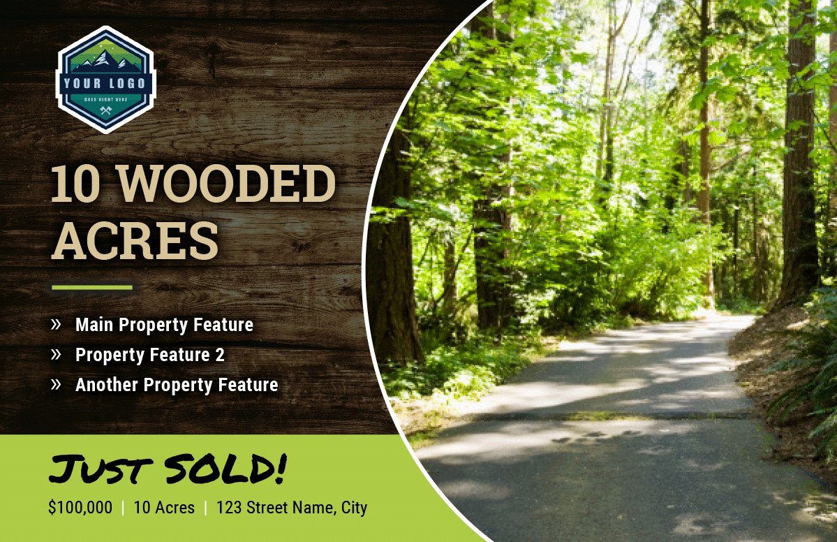 Just Listed New Listing Just Sold Announcement Postcards for Land Sellers