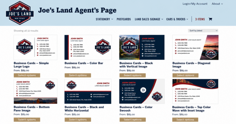 joes land agents page ordering portal - marketing system for land sales brokerages